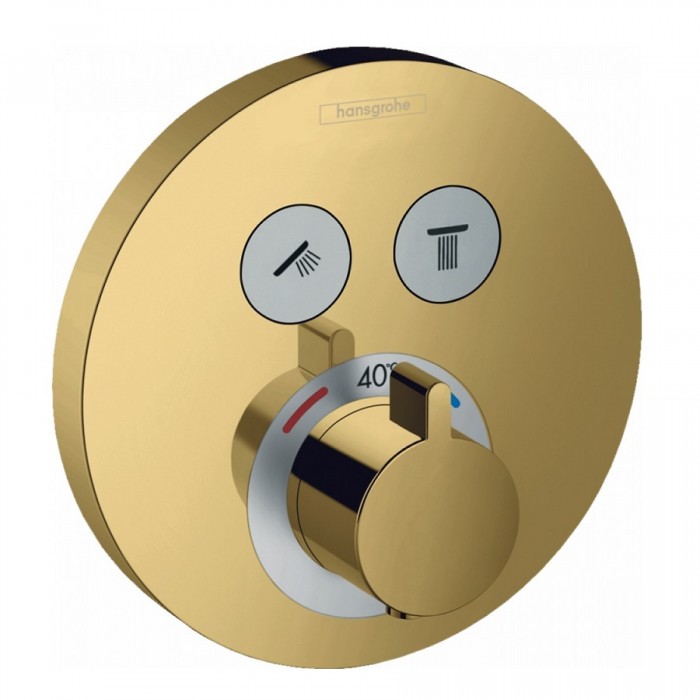 Смеситель для душа hansgrohe ShowerSelect S 15743990 с термостатом, на 2 потока, полированное золото