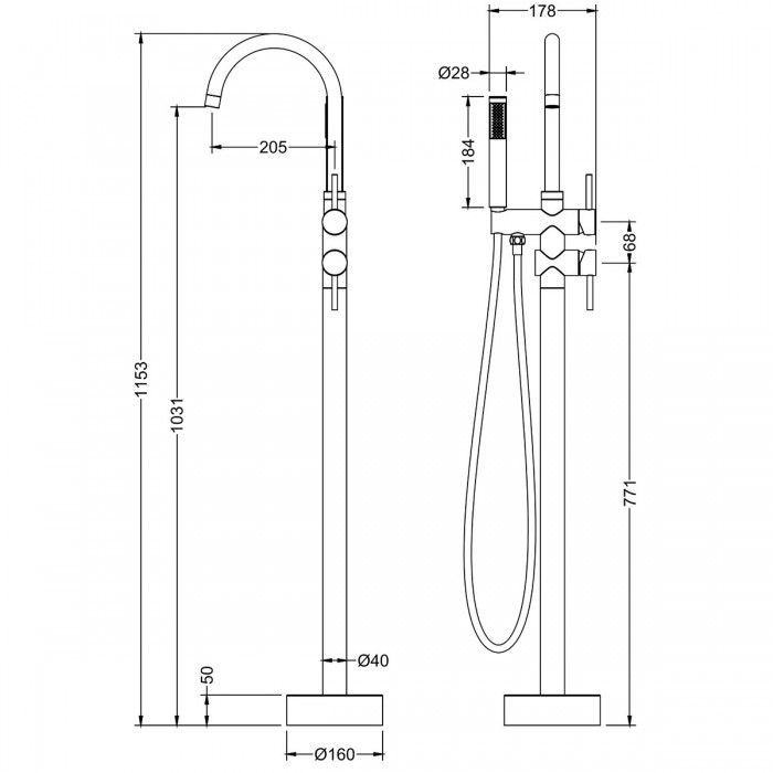 Смеситель для ванны Timo Saona 2300/03Y-CR напольный, черный матовый