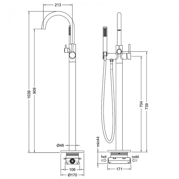 Смеситель для ванны Timo Saona 2310/18Y-CR напольный, черное золото