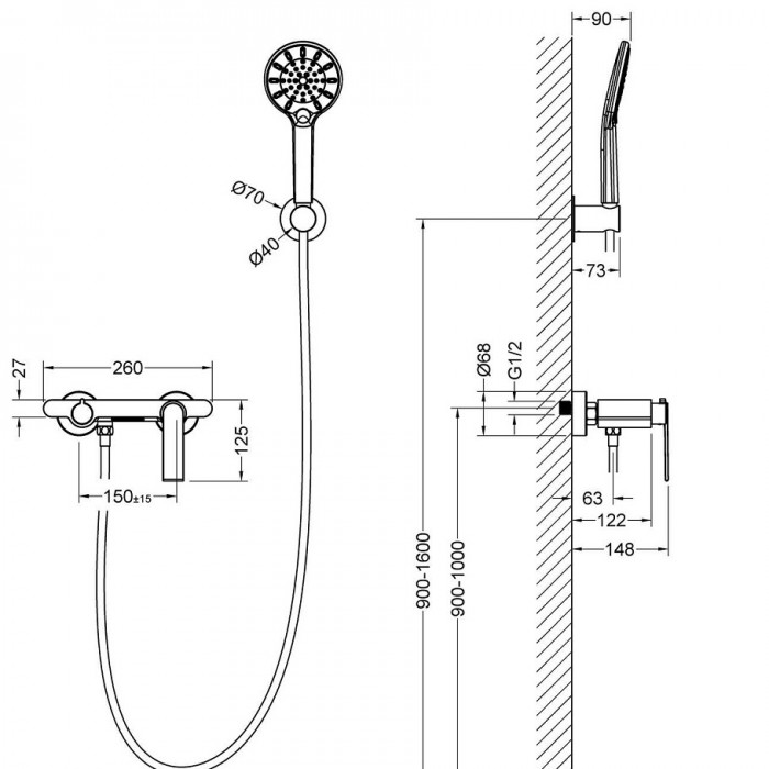 Смеситель для ванны Timo Anni 2714/03Y черный матовый