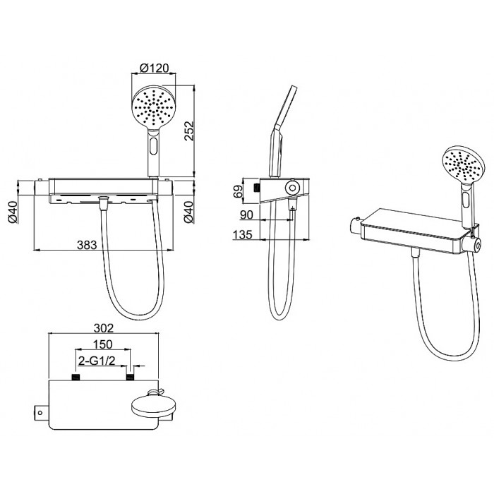 Смеситель для душа Allen Brau Fantasy 5.11002-31 с термостатом, черный