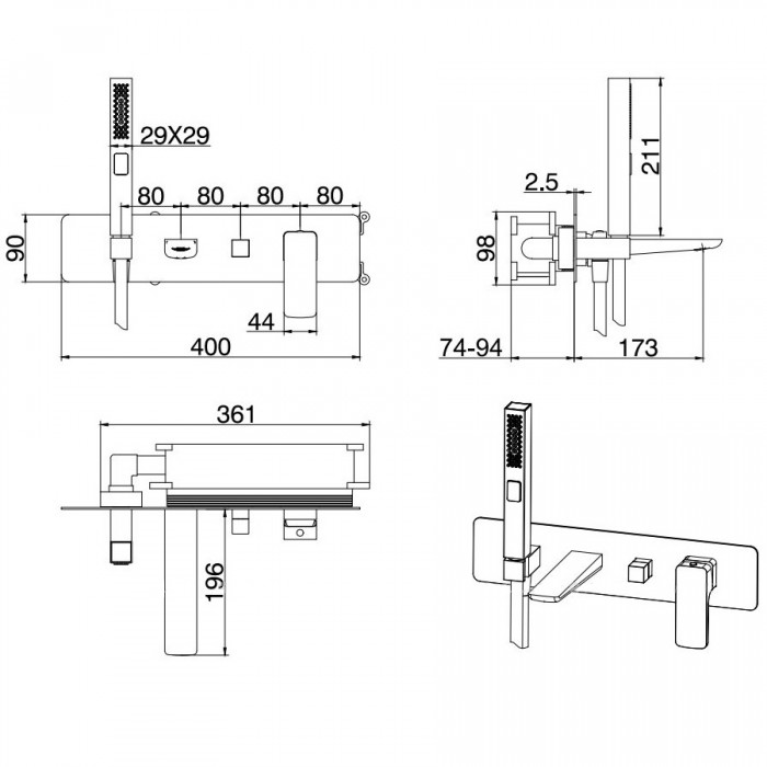 Смеситель для ванны Allen Brau Infinity 5.21007-31 встраиваемый, черный матовый