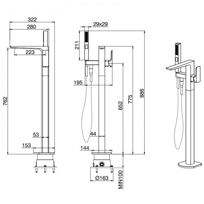 Смеситель для ванны Allen Brau Infinity 5.21009-31 напольный, черный матовый