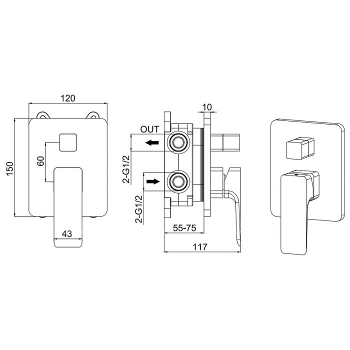 Смеситель для ванны Allen Brau Infinity X2 5.21014-31 встраиваемый, черный матовый