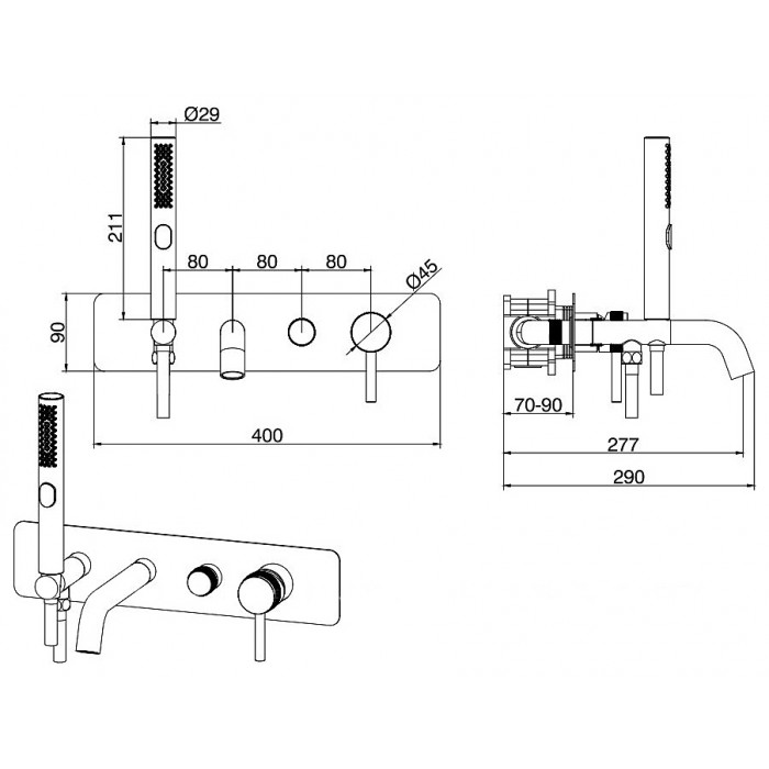 Смеситель для ванны Allen Brau Priority 5.31006-31 встраиваемый, черный матовый