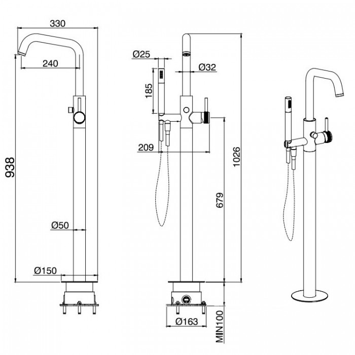Смеситель для ванны Allen Brau Priority 5.31008-00 напольный, хром