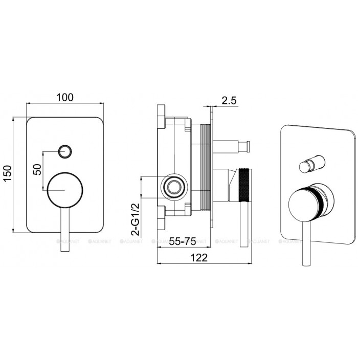 Смеситель для ванны Allen Brau Priority X2 5.31011-31 встраиваемый, черный матовый