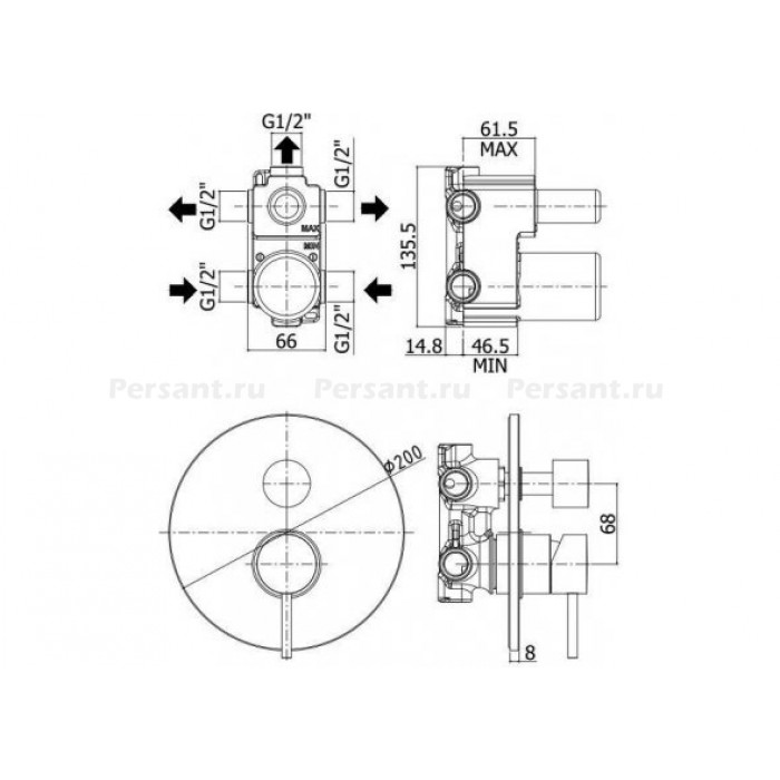 Смеситель для ванны Paffoni Light LIG019NO встраиваемый, черный матовый