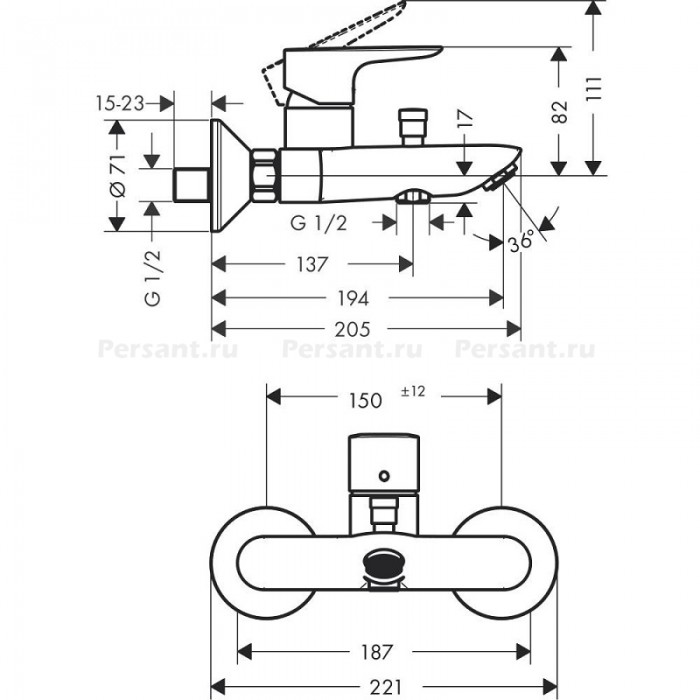 Смеситель для ванны hansgrohe Talis E 71740670 черный матовый