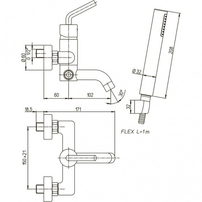 Смеситель для ванны Paini Pixel 81CR100NEWKM хром