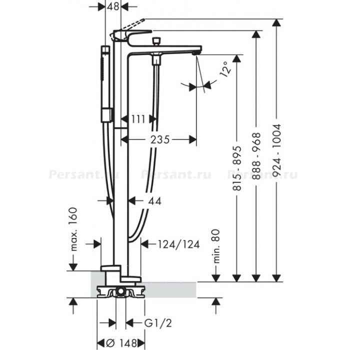 Смеситель для ванны Hansgrohe Metropol 32532000 напольный, хром