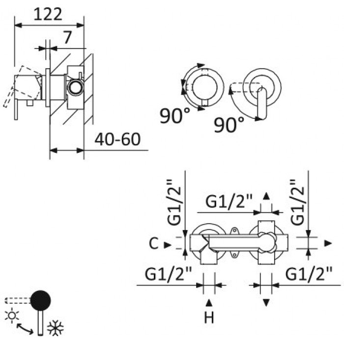Смеситель для душа Cezares Leaf LEAF-VDIM3-SS закат