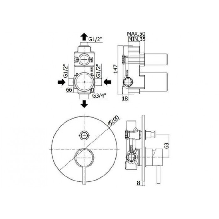 Смеситель для ванны Paffoni Light LIG015NO встраиваемый, черный матовый