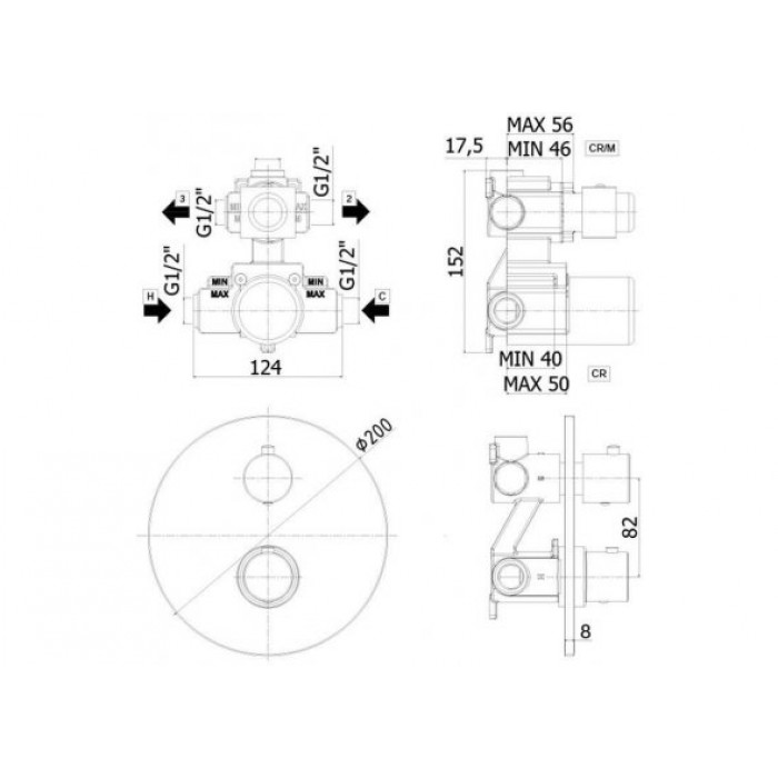Смеситель для ванны Paffoni Light LIQ018CR с термостатом, встраиваемый, хром