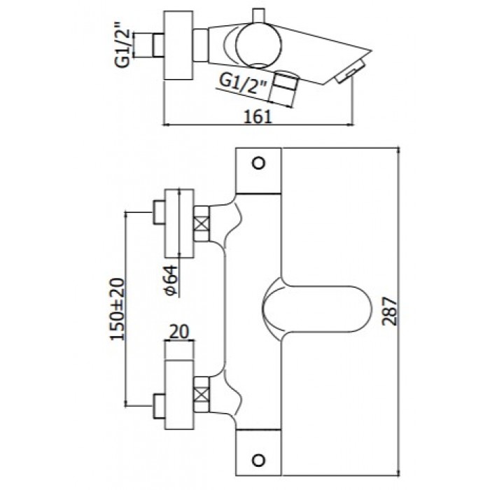 Смеситель для ванны Paffoni Light LIQ022CR с термостатом, хром