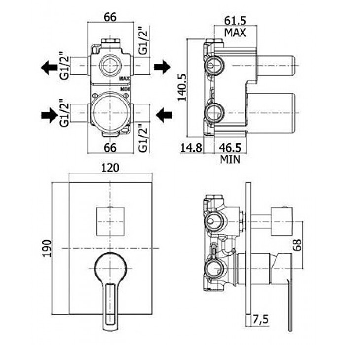 Смеситель для ванны Paffoni Ringo RIN018CR/M встраиваемый, хром