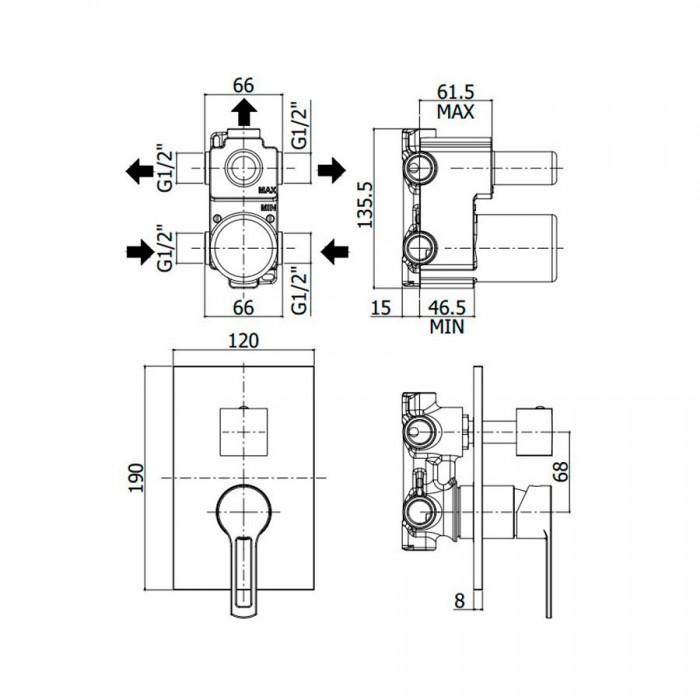 Смеситель для ванны Paffoni Ringo RIN019NO/M встраиваемый, черный матовый