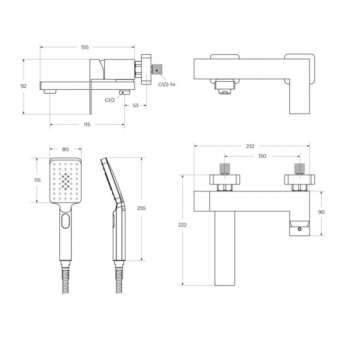Смеситель для ванны Cezares Slider черный SLIDER-VD-NOP