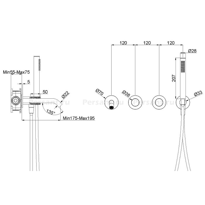 Смеситель для ванны Vincea Aura VBTW-6AU1GM встраиваемый, вороненая сталь