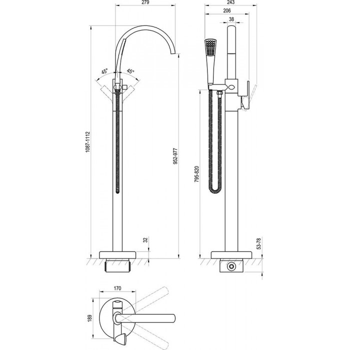 Смеситель для ванны Ravak Freedom FM 080.00 X070059 напольный, хром