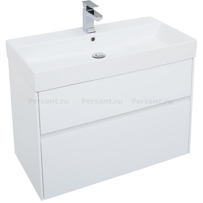 Тумба под раковину Aquanet Бруклин 85 белый глянец 00203960 подвесная