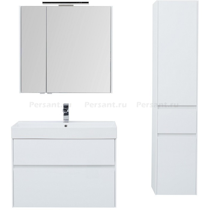 Тумба под раковину Aquanet Бруклин 85 белый глянец 00203960 подвесная