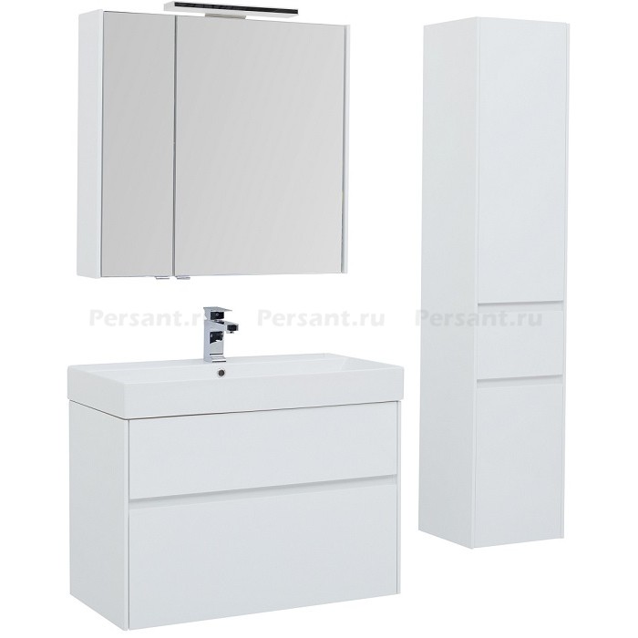 Тумба под раковину Aquanet Бруклин 85 белый глянец 00203960 подвесная