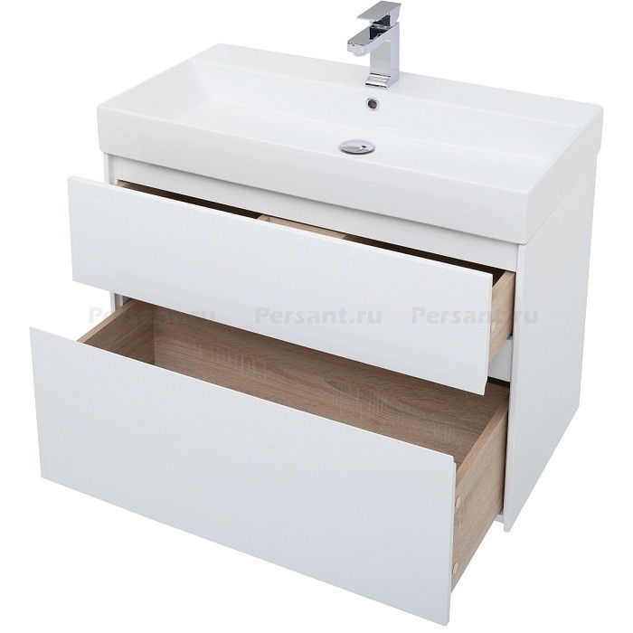 Тумба под раковину Aquanet Бруклин 85 белый глянец 00203960 подвесная