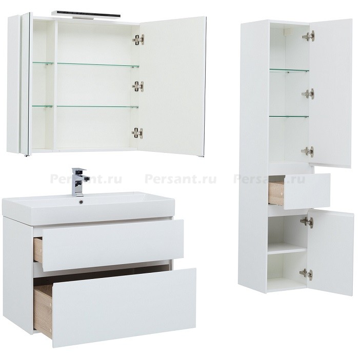 Тумба под раковину Aquanet Бруклин 85 белый глянец 00203960 подвесная