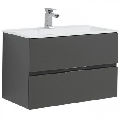 Тумба под раковину Aquanet Алвита 80 серый антрацит глянец 00215120 подвесная