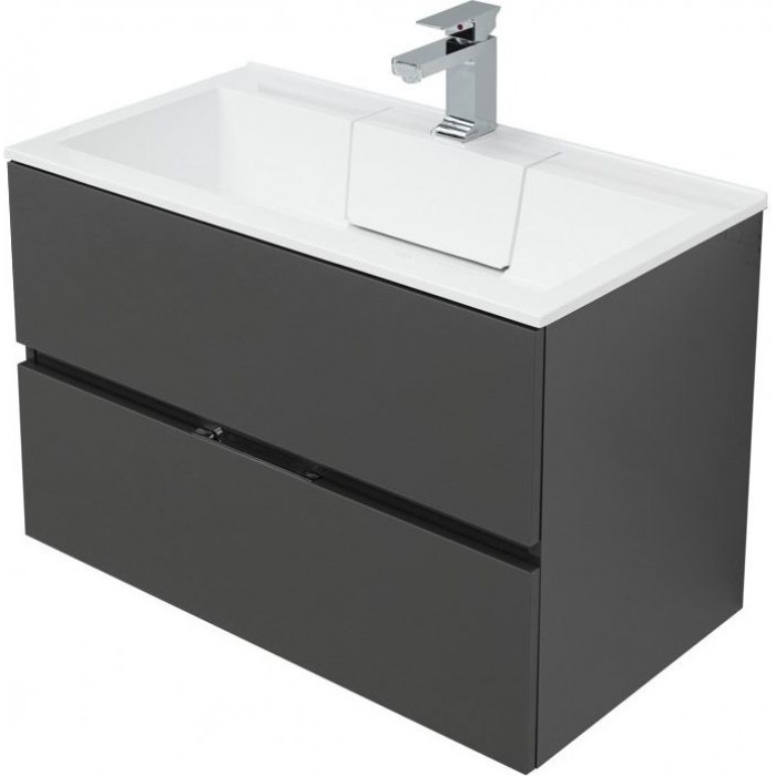 Тумба под раковину Aquanet Алвита 80 серый антрацит глянец 00215120 подвесная