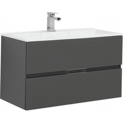 Тумба под раковину Aquanet Алвита 90 серый антрацит глянец 00240111 подвесная