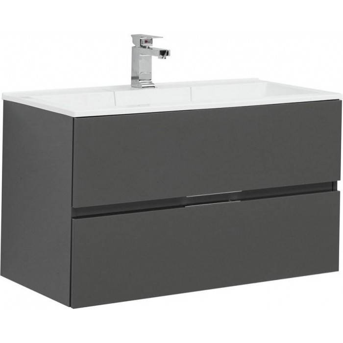 Тумба под раковину Aquanet Алвита 90 серый антрацит глянец 00240111 подвесная
