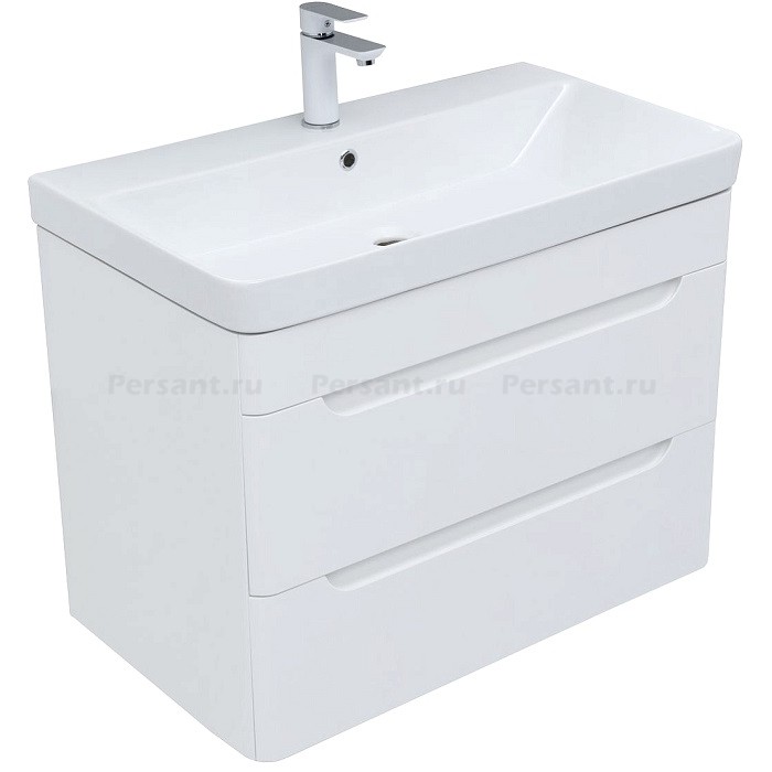 Тумба под раковину Aquanet София 80 белый глянец 00274002, 2 ящика, подвесная