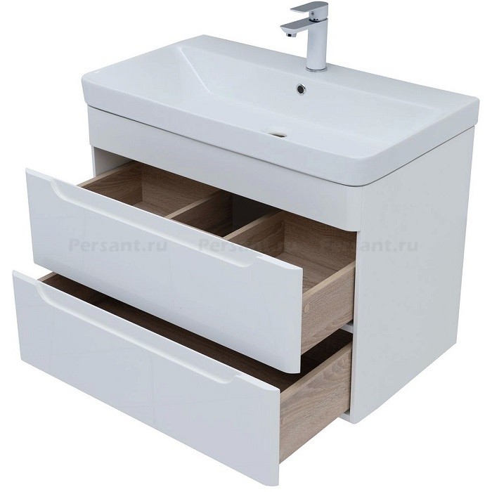 Тумба под раковину Aquanet София 80 белый глянец 00274002, 2 ящика, подвесная