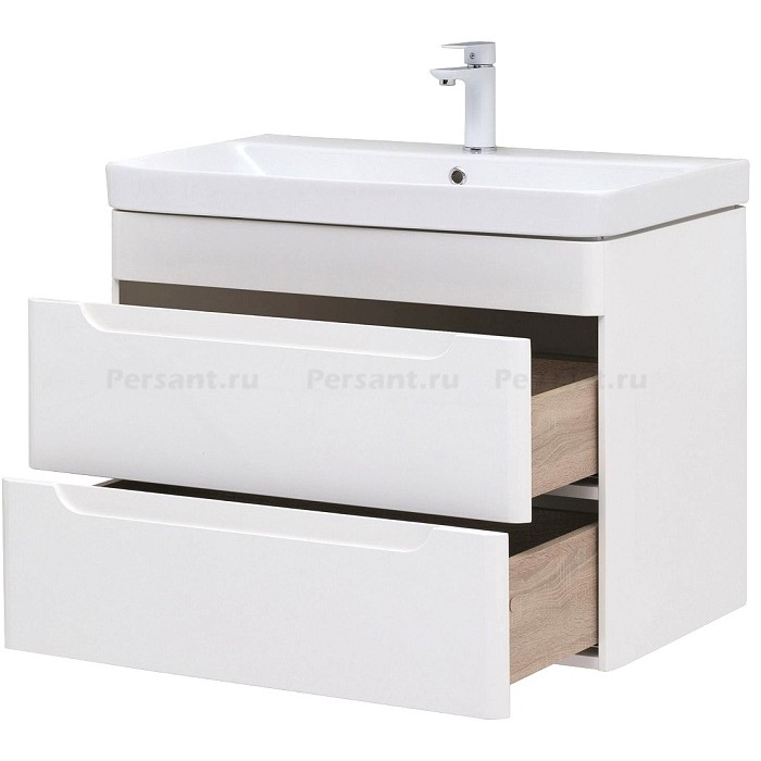 Тумба под раковину Aquanet София 80 белый глянец 00274002, 2 ящика, подвесная