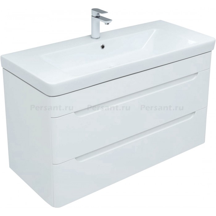 Тумба под раковину Aquanet София 105 белый глянец 00274116, 2 ящика, подвесная