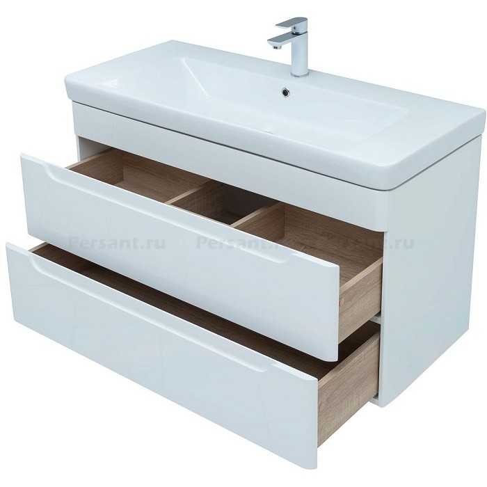 Тумба под раковину Aquanet София 105 белый глянец 00274116, 2 ящика, подвесная