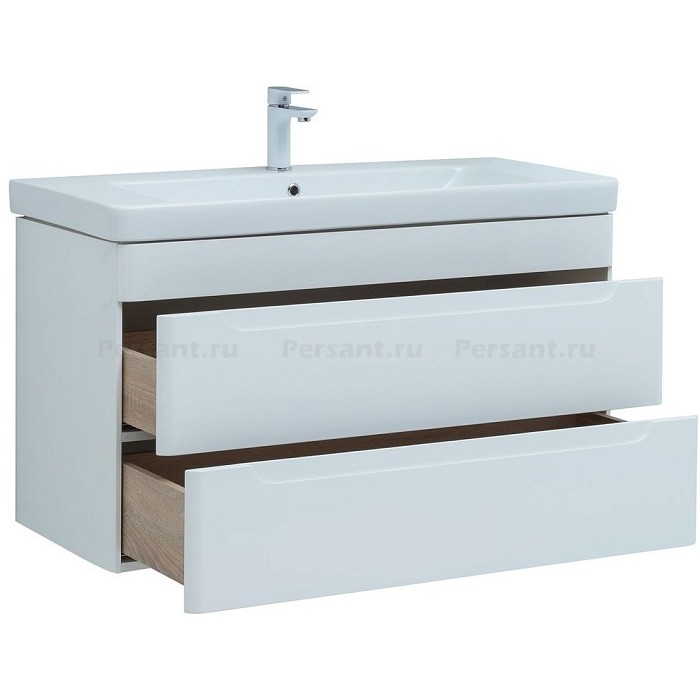 Тумба под раковину Aquanet София 105 белый глянец 00274116, 2 ящика, подвесная