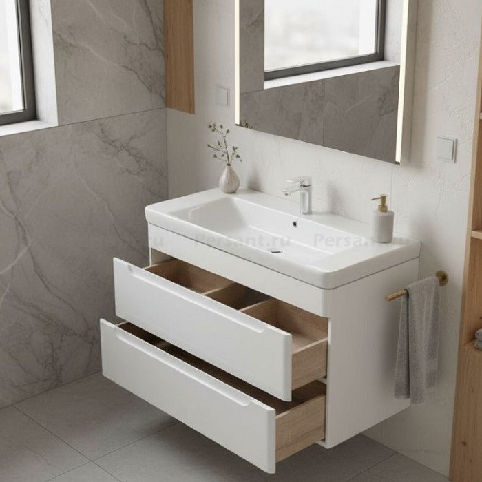 Тумба под раковину Aquanet София 105 белый глянец 00274116, 2 ящика, подвесная