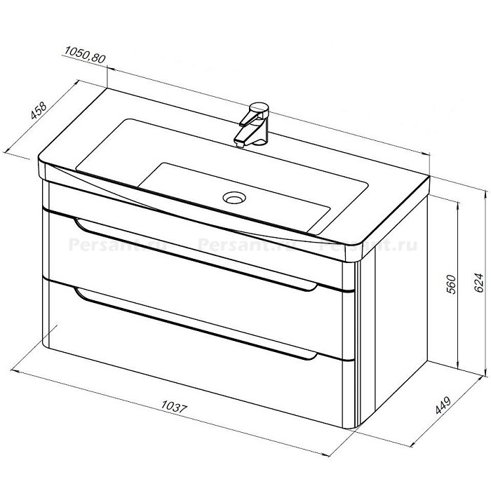 Тумба под раковину Aquanet София 105 белый глянец 00274116, 2 ящика, подвесная