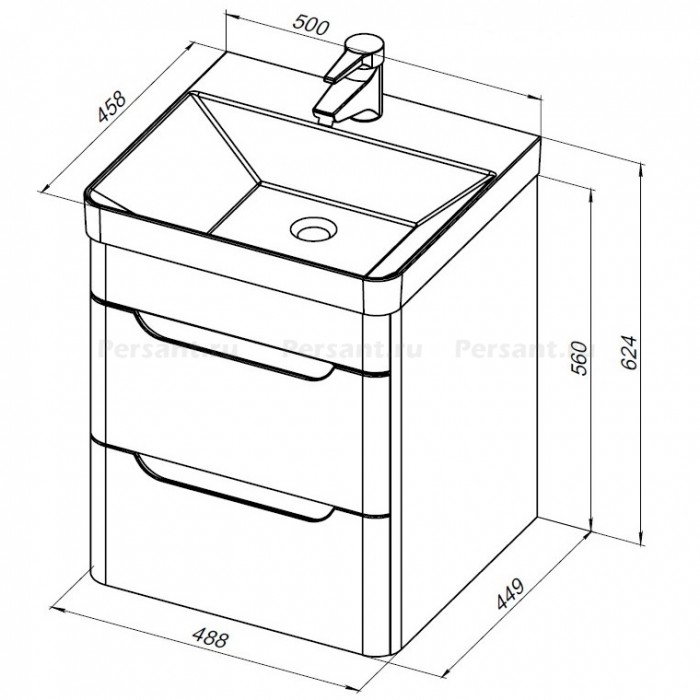 Тумба под раковину Aquanet София 50 белый глянец 00274171, 2 ящика, подвесная