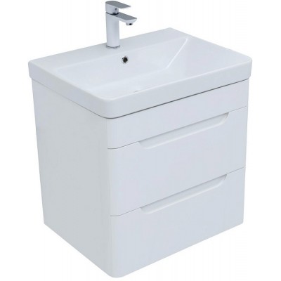 Тумба под раковину Aquanet София 60 белый глянец 00288905, 2 ящика, подвесная