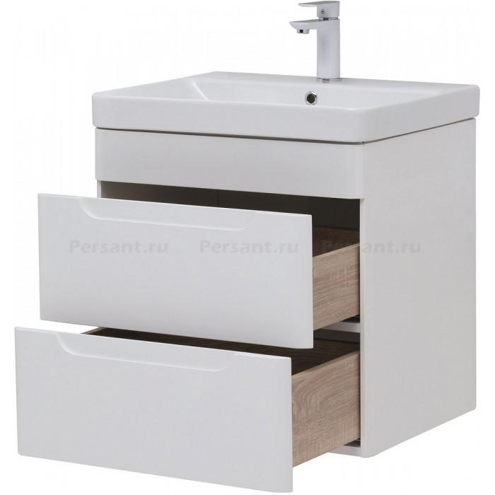 Тумба под раковину Aquanet София 60 белый глянец 00288905, 2 ящика, подвесная