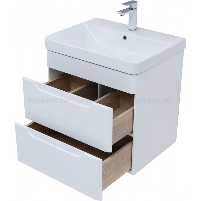 Тумба под раковину Aquanet София 60 белый глянец 00288905, 2 ящика, подвесная