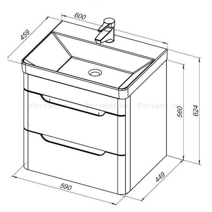 Тумба под раковину Aquanet София 60 белый глянец 00288905, 2 ящика, подвесная