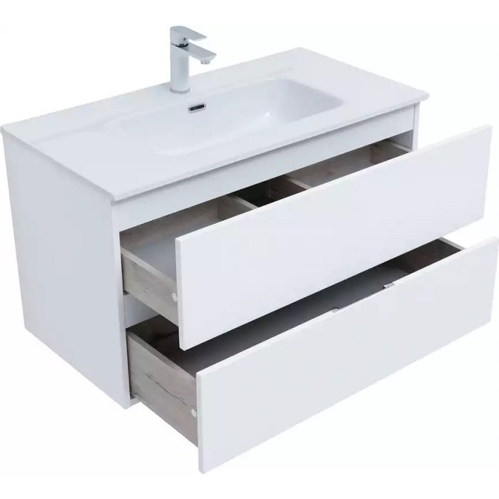 Тумба под раковину Aquanet Алвита New 90 белая матовая 303920, подвесная