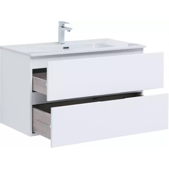 Тумба под раковину Aquanet Алвита New 90 белая матовая 303920, подвесная