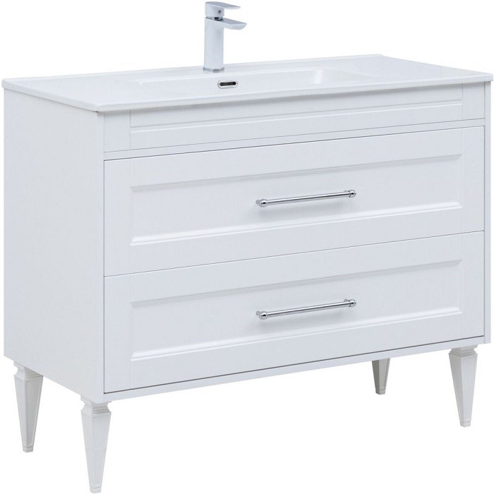 Тумба под раковину Aquanet Бостон new 100 белый сатин 00306369 ручки хром