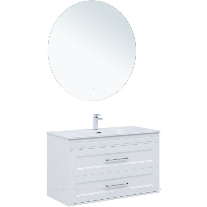 Тумба под раковину Aquanet Бостон new 100 белый сатин 00306369 ручки хром